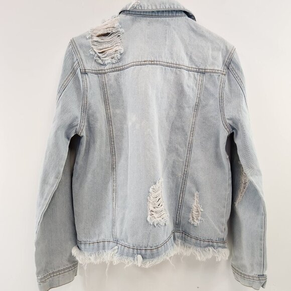 Iris Jean Jacket Light Denim Distressed Size Medium - Picture 8 of 14